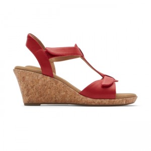 Women Rockport Blanca T-Strap Sandals Red | 3109-TQVJK