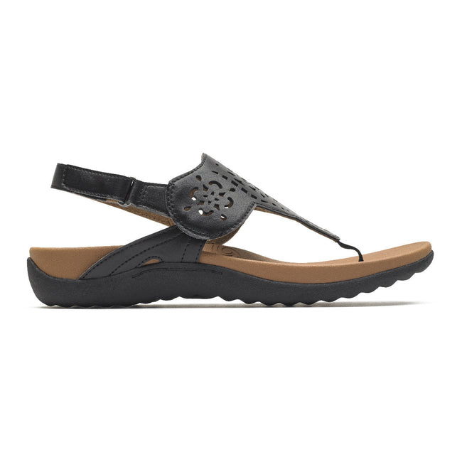 Women Rockport Ridge Circle Cutout Thong Sandals Black | 8152-ICJNA